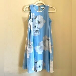 Calvin Klein Womens Baby Blue Floral Lined Sleeveless Shift Dress